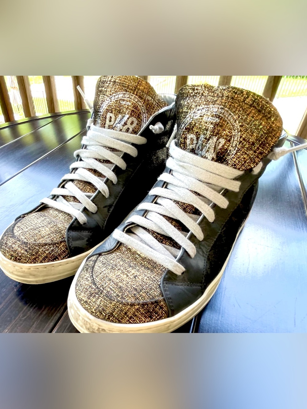 P448 Skate Glitter High Top Sneakers Gold Black EU 37 US 6.5